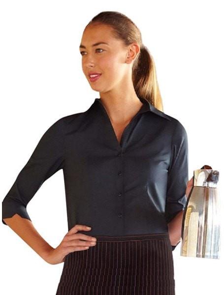 Chef Works Finesse Women's 3/4-Sleeve Shirt Black Front Profile