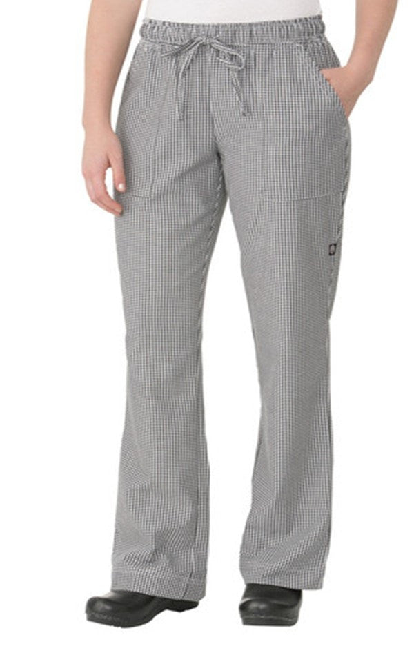 Chef Works Women's Small Check Pants Black and White Front