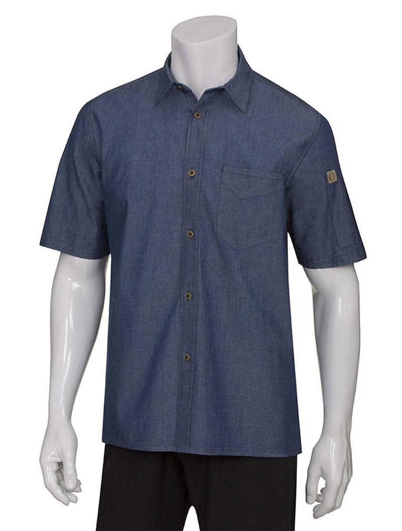 Chef Works Detroit Short Sleeve Denim Shirt Indigo Blue