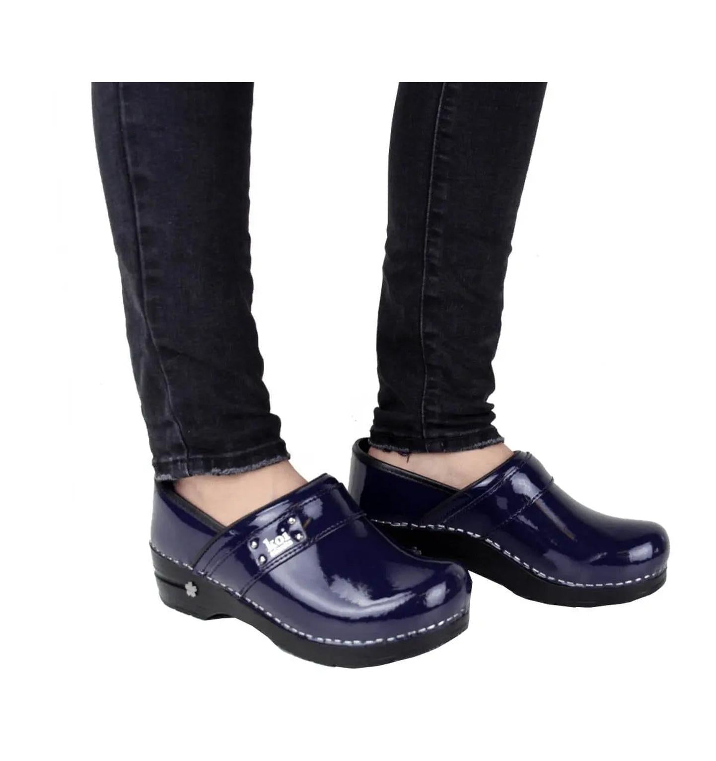 Sanita Lindsey Women's Patent Leather Chef Clog - life style view blue