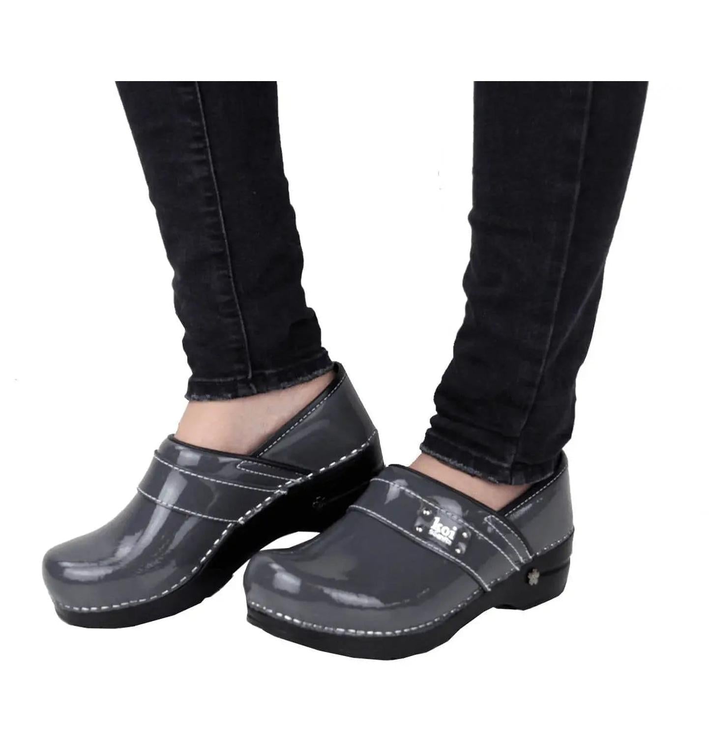 Sanita Lindsey Women's Patent Leather Chef Clog - life style view grey