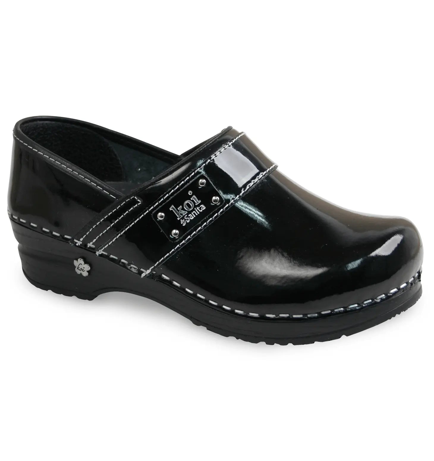 Sanita Lindsey Women's Patent Leather Chef Clog - side view black