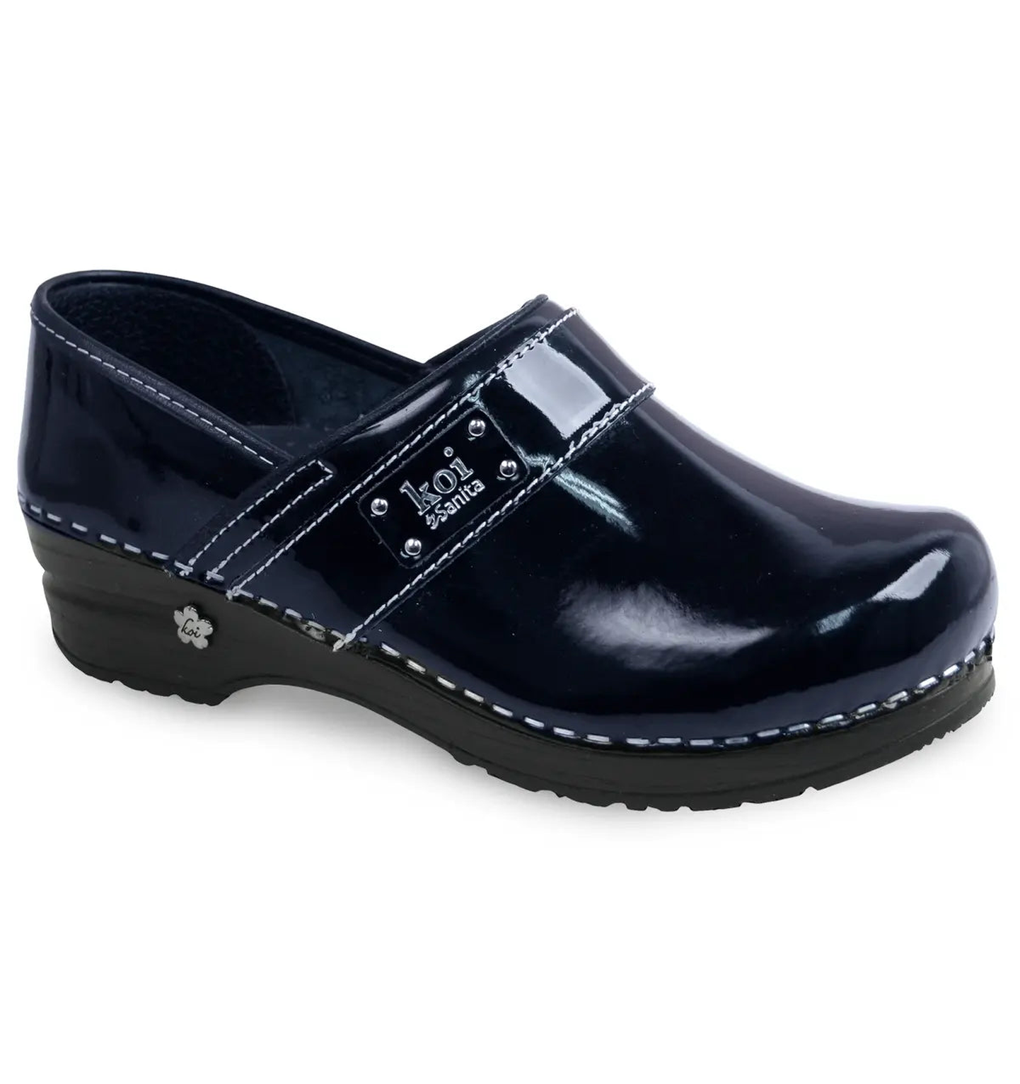 Sanita Lindsey Women's Patent Leather Chef Clog - side view blue