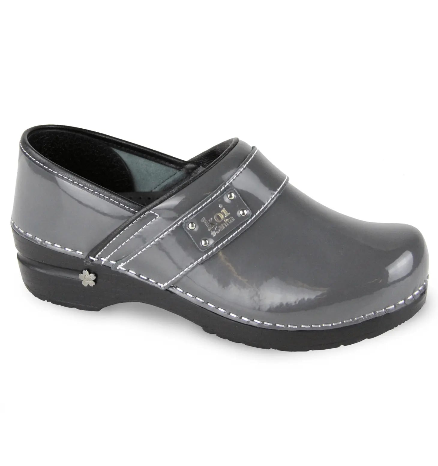 Sanita Lindsey Women's Patent Leather Chef Clog - side view grey
