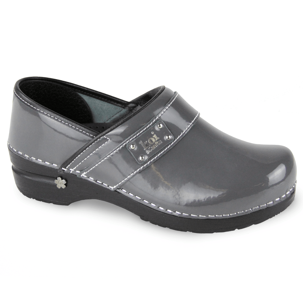 Sanita Lindsey Women's Patent Leather Chef Clog - side view grey