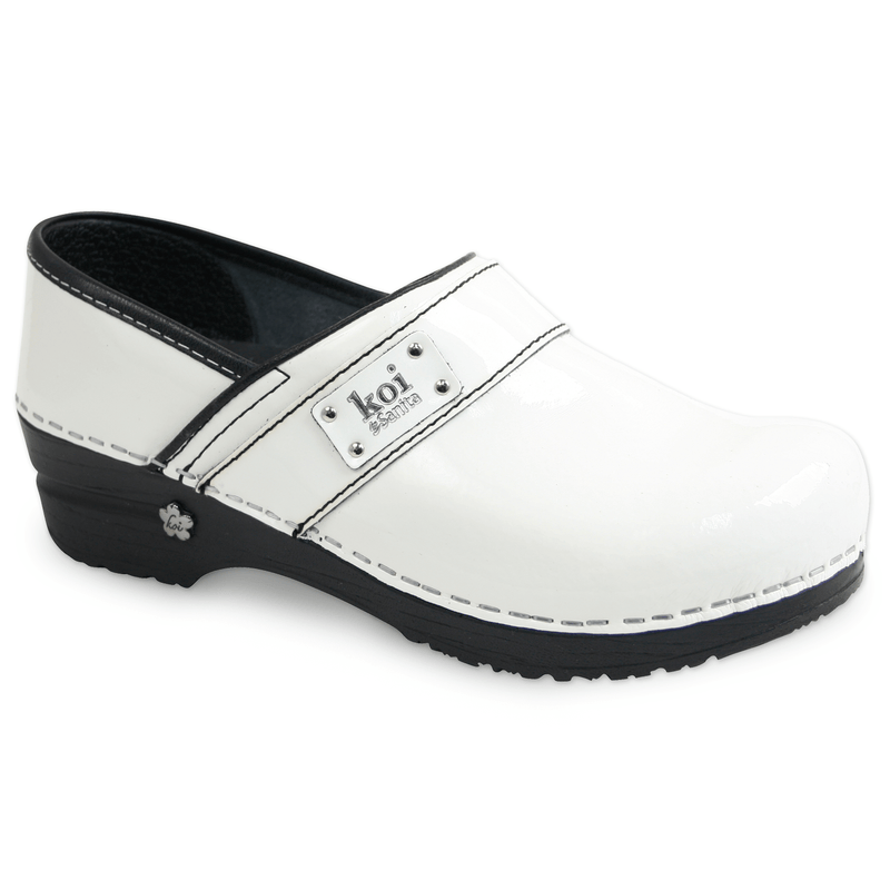 Sanita Lindsey Women's Patent Leather Chef Clog - side view white